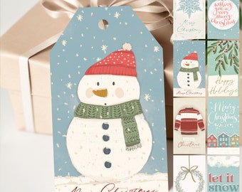 Printable Christmas Gift Tags, Set of 8 Cute and Quirky Colorful Gift Tags, Holiday Party Favor Tag, Ready to Print Downloadable PDF
