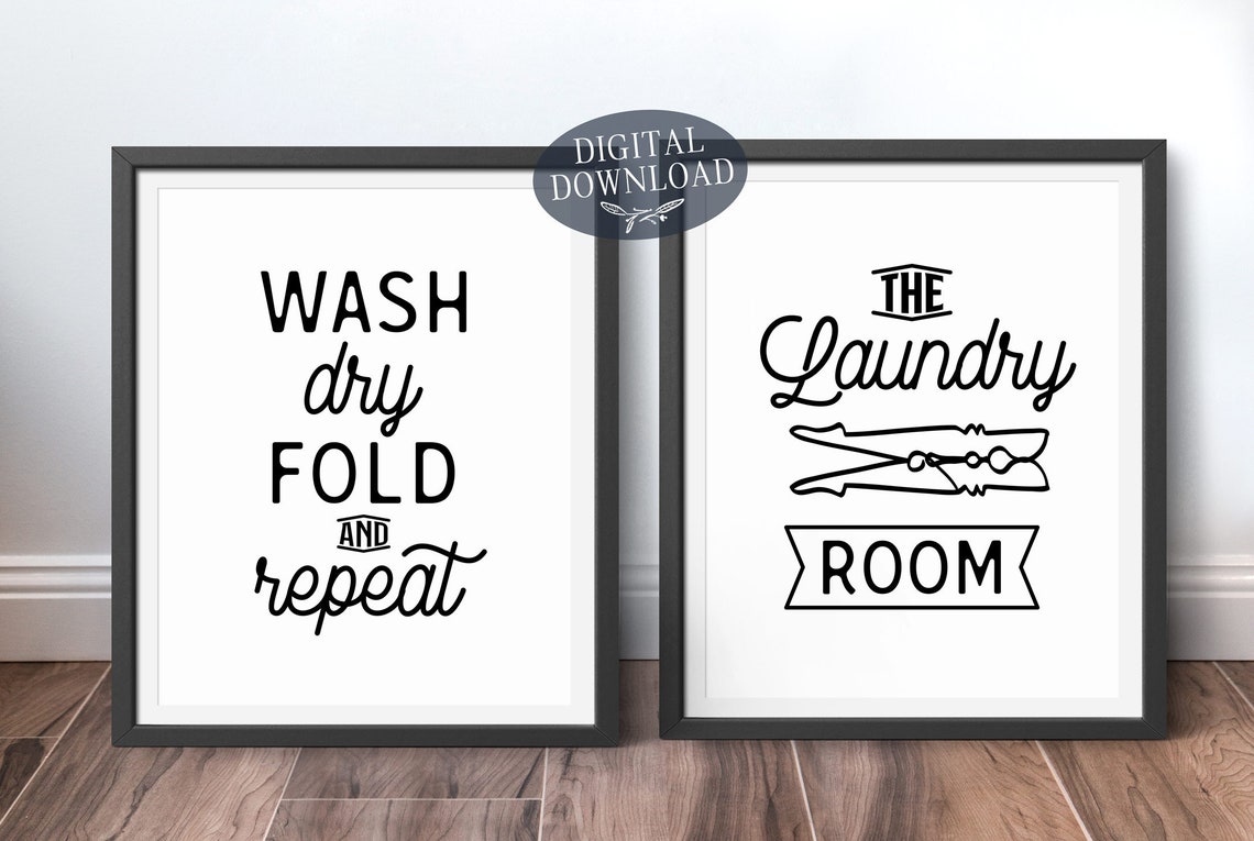 Laundry Room Decor, Wash Dry Fold Repeat Printable Laundry Room Sign ...