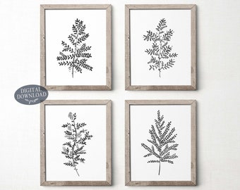 Gallery Wall Set of 4 Botanical Illustrations Black and White | Etsy