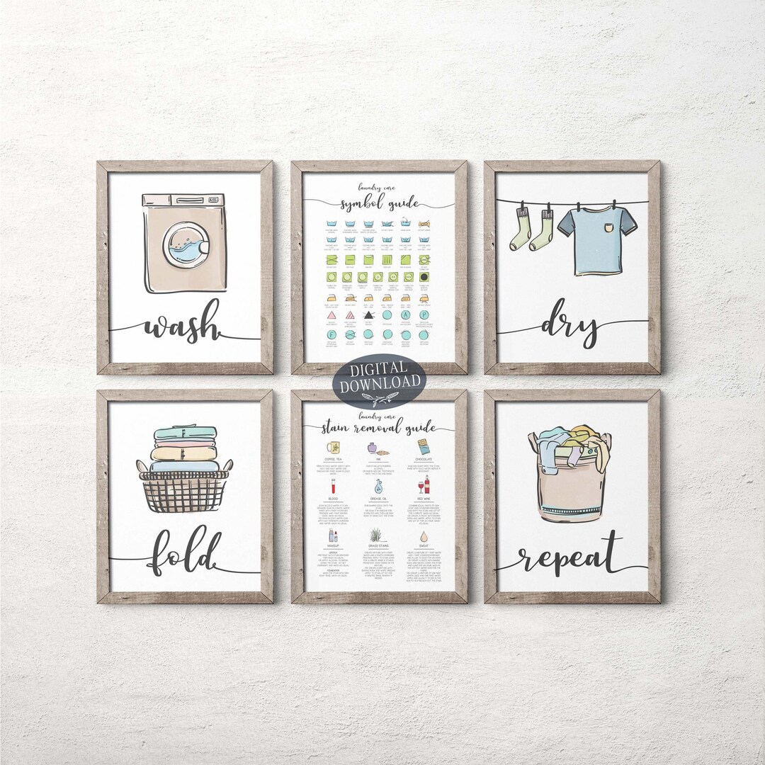Colorful Laundry Room Decor, Printable Wall Art, Wash Dry Fold Repeat ...