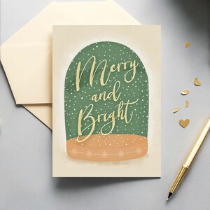 Afdrukbare kerstkaart, vrolijke en heldere aquarel sneeuwbol 5 x 7 kerstwensen kaart, digitale download seizoenen wenskaart