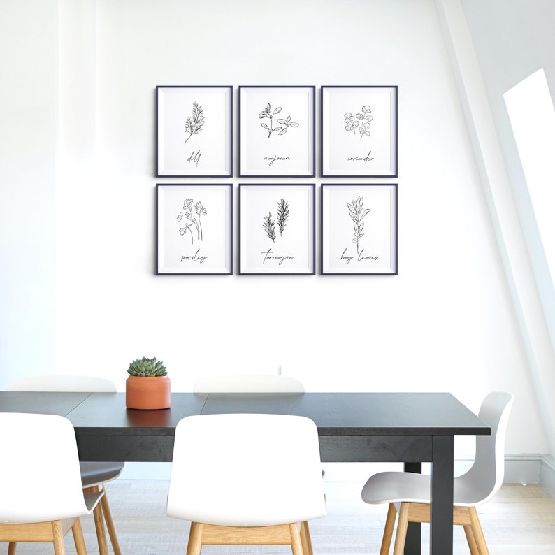 kitchen wall decor art prints - botanical prints -... Printable Kitchen Wall Art, Botanical Print Set, Set of 6 Herbs, Dill ...