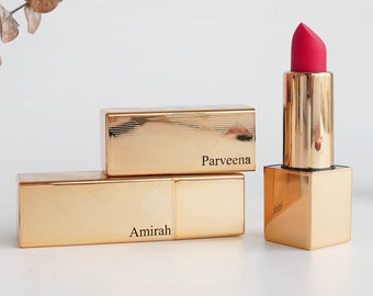 Rossetto personalizzato con incisione del nome [Griglia dorata] Regali naturali, biologici, personalizzati, regali per la damigella d'onore, regalo perfetto per lei