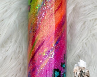 Neon Leopard Glitter Tumbler | Neon Milky Way Tumbler | Leopard Glitter Tumbler