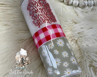 Daisy Glitter Tumbler | Daisy Theme | Glitter Tumbler | Tumbler | Coffee Tumbler | Travel Mug | Inspirational Quote | Plaid Glitter Tumbler