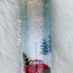 Red Christmas Truck Tumbler | Red Truck Tumbler | Christmas Tumbler | Snowman Tumbler