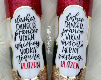 Split Glitter Tumbler | Christmas Glitter Tumbler | Reindeer Glitter Tumbler |Personalized Glitter Tumbler | Whiskey Glitter Tumbler