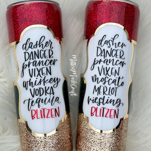 Split Glitter Tumbler | Christmas Glitter Tumbler | Reindeer Glitter Tumbler |Personalized Glitter Tumbler | Whiskey Glitter Tumbler