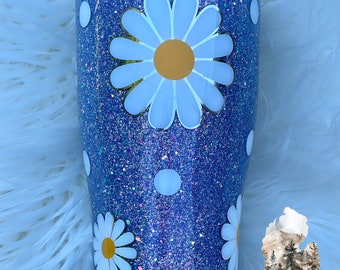 Daisy glitter tumbler | Coffee Tumbler | Floral Tumbler | Purple Glitter Tumbler | Floral Glitter Tumbler