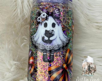 Halloween Tumbler | Snowglobe Tumbler | Glitter Tumbler | Ghost Tumbler | Coffee Tumbler | Rhinestone Tumbler