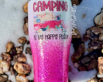 Camping Glitter Tumbler | Glitter Tumbler | Personalized Glitter Tumbler | Hot Pink Glitter Tumbler | Women’s Gift | Camping Tumbler