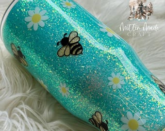 Bumblebee Glitter Tumbler | Bee Theme | Glitter Tumbler | Daisy Tumbler | Daisy | Floral Tumbler