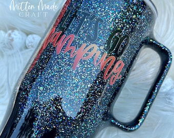 Camping Glitter Tumbler | Camping Theme | Glitter Tumbler | Tumbler | Coffee Tumbler | Travel Mug | Treeline Tumbler