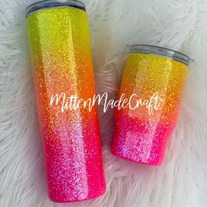 Pink, Orange, Yellow ombre glitter tumbler | Summer Glitter Tumbler | Sunset Glitter Tumbler