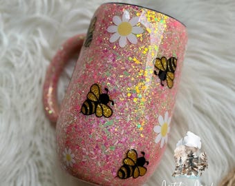 Bumblebee Glitter Tumbler | Bee Theme | Glitter Tumbler | Daisy Tumbler | Daisy | Floral Tumbler