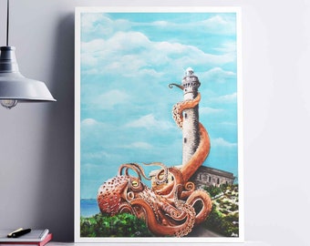 Ilustración El Pulpo de Cabo de Palos. Format A3 . Printable Art, Digital Download. Download pdf. Geek Art. Illustration Octopuss.