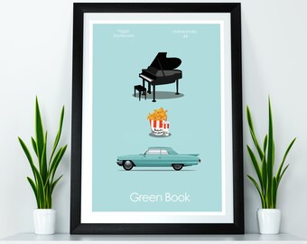 Ilustración GREEN BOOK. Poster mínimal. A3 Format. Printable Art, Digital Download, Download PDF. Prints Art, Poster, film, geek, giclee.