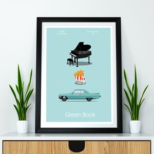 GREEN BOOK-illustration. Minimalistisk poster. A3-format. Utskrivbar konst, digital nedladdning, ladda ner PDF. Tryckkonst, affisch, film, nörd, giclée. bild 1