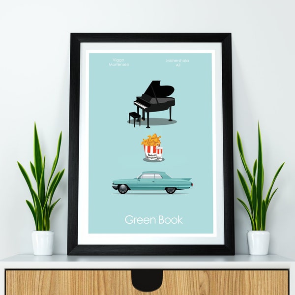 Ilustración GREEN BOOK. Poster mínimal. A3 Format. Printable Art, Digital Download, Download PDF. Prints Art, Poster, film, geek, giclee.