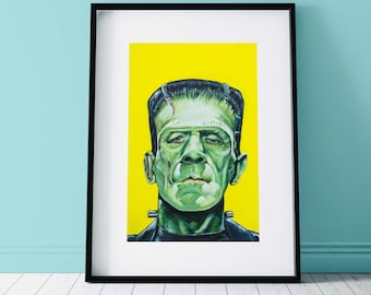 FRANKENSTEIN-illustration. A3-format. Utskrivbar konst, digital nedladdning, tryckkonst. Digital fil. Ladda ner PDF. Illustration Frankie. Skräck