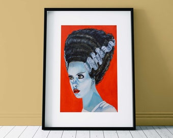 Ilustración BRIDE of FRANKENSTEIN. Print format A3. Illustration Hammer Monster. Printable Art, Digital Download Digital file. Download PDF.