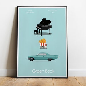 GREEN BOOK-illustration. Minimalistisk poster. A3-format. Utskrivbar konst, digital nedladdning, ladda ner PDF. Tryckkonst, affisch, film, nörd, giclée. bild 2