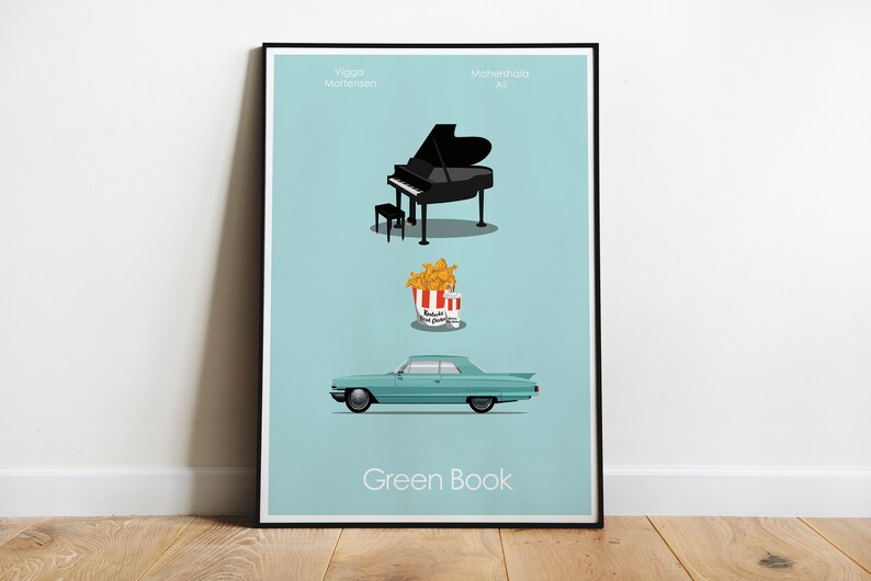 GREEN BOOK-illustration. Minimalistisk poster. A3-format. Utskrivbar konst, digital nedladdning, ladda ner PDF. Tryckkonst, affisch, film, nörd, giclée. bild 2