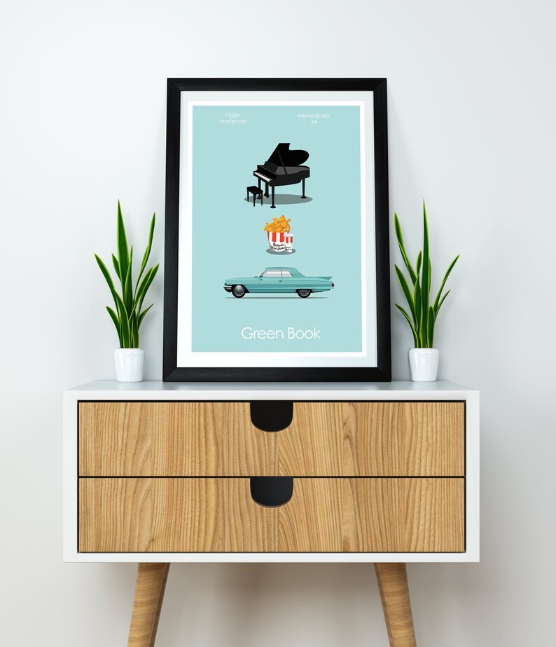 GREEN BOOK-illustration. Minimalistisk poster. A3-format. Utskrivbar konst, digital nedladdning, ladda ner PDF. Tryckkonst, affisch, film, nörd, giclée. bild 1