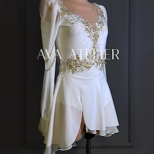 white and gold skater dress Figure Skating Dress Women's / Girls' Ice Skating Dress white