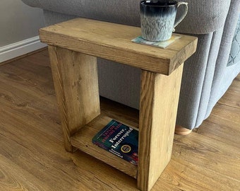 Solid wooden side end table rustic oak finish