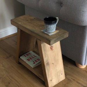 Handcrafted Chunky Solid Wooden A-Shaped Side End Table with Rustic Oak Finish