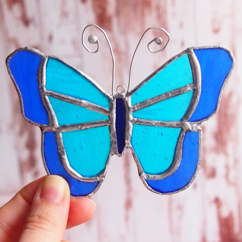 Stained glass butterfly suncatcher blue butterfly window Etsy