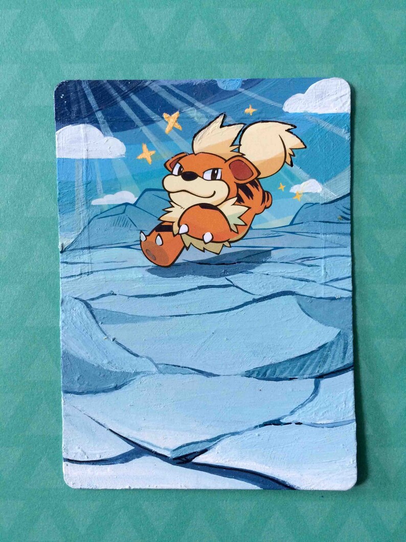 Painted Pokemon Card Print Growlithe