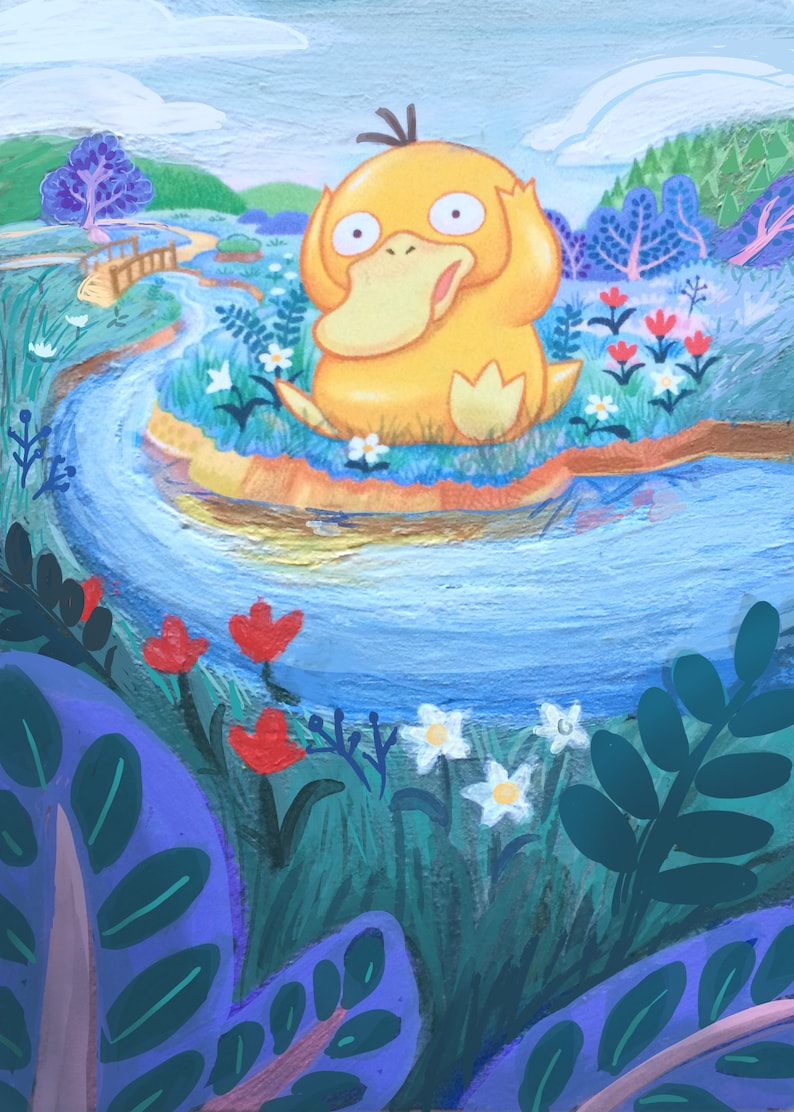 Painted Pokemon Card (PRINT) - Psyduck photo relating to Pokemon Card Printable called Painted Pokemon Card (PRINT) - Psyduck