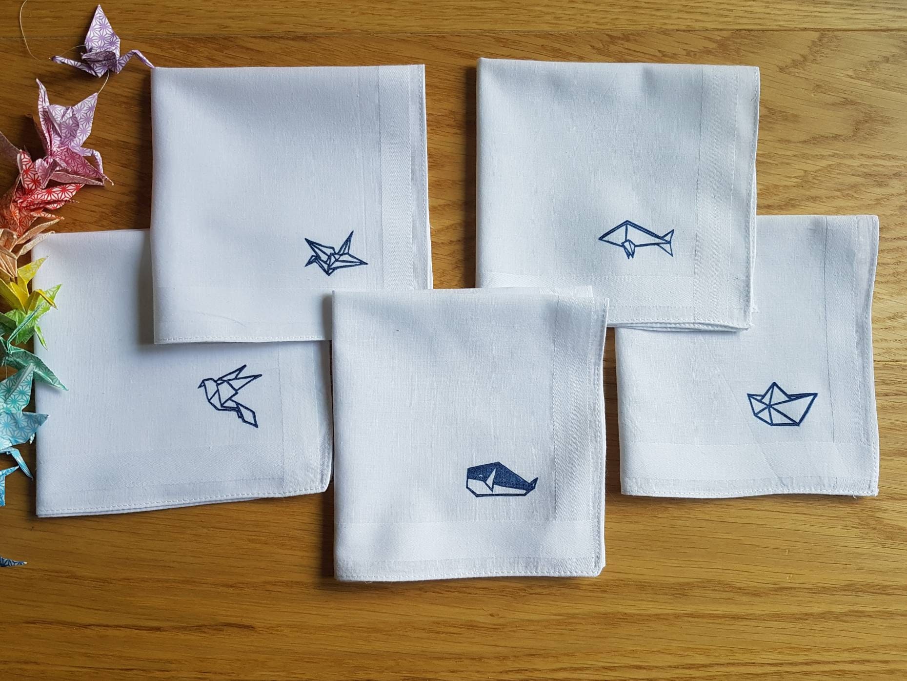 Cotton cloth handkerchiefs with discreet origami prints, washable, su…