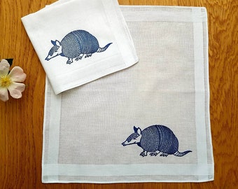 Armadillo - cotton fabric handkerchief, hand-printed