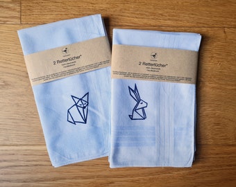 BIG ORIGAMI - 2 men's handkerchiefs with origami motifs - rescue handkerchiefs made of cotton, white and light blue