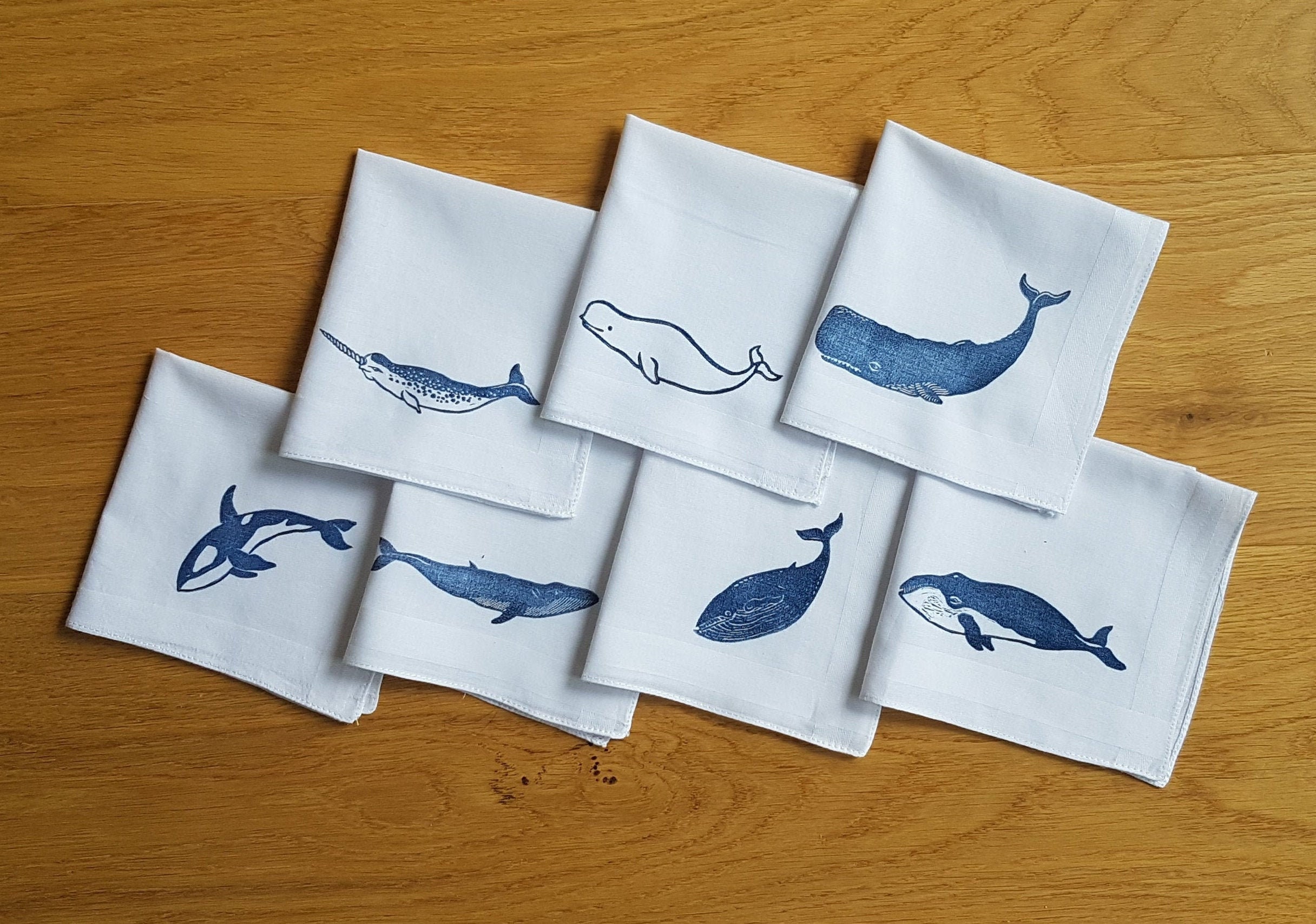 Whale - cotton cloth handkerchiefs, printed with blue whale, sperm wh…