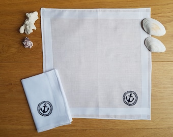 Anchor handkerchief made of cotton, hand-printed