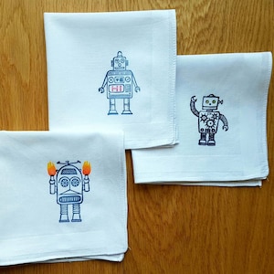 ROBOT - Cotton handkerchiefs, hand-printed, in a set or individually