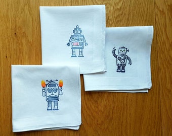 ROBOT - Cotton handkerchiefs, hand-printed, in a set or individually