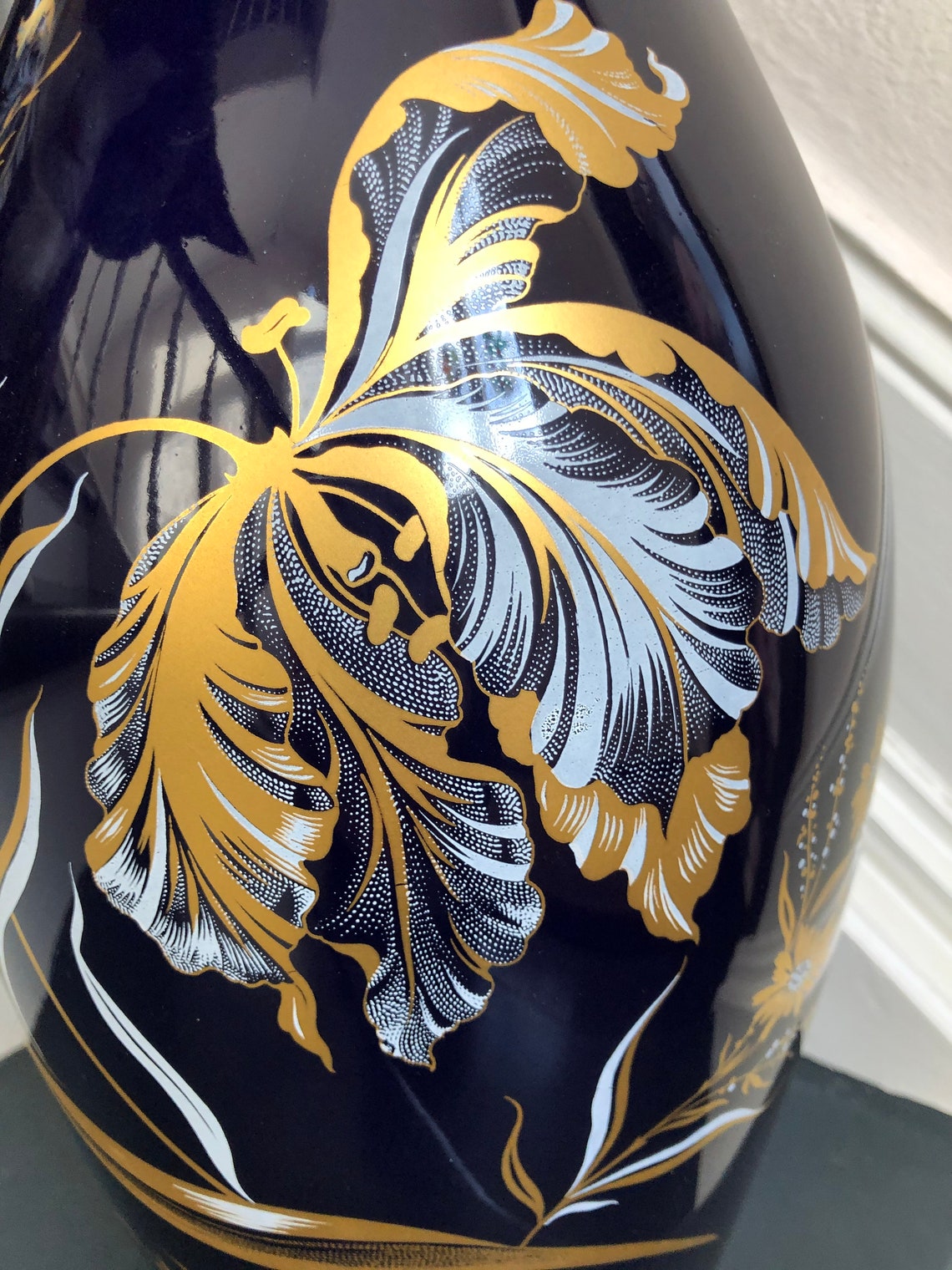 2 Large Vases Floor Vase Cobalt Blue with Gold Cobalt Cobalt Etsy