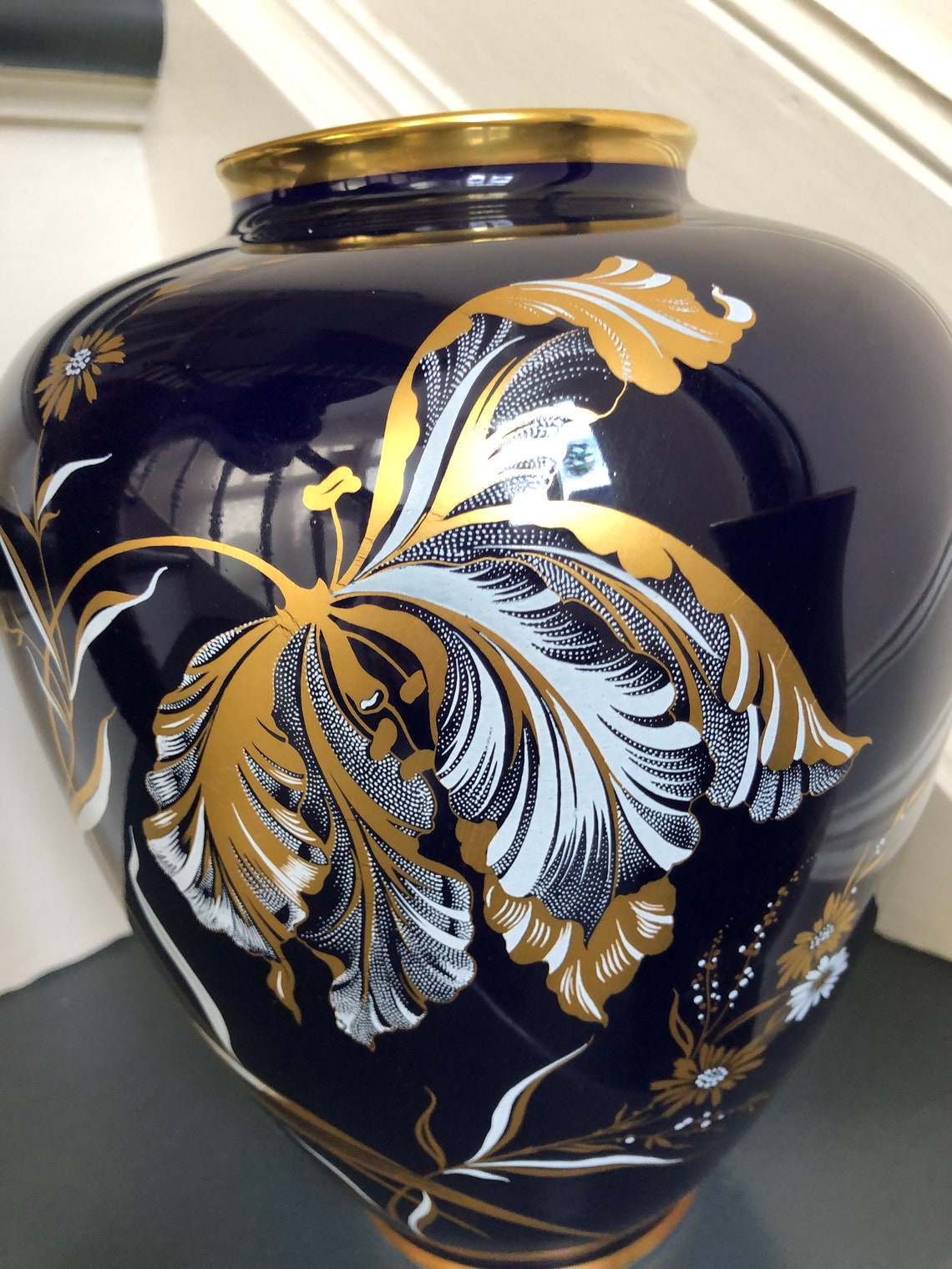 2 Large Vases Floor Vase Cobalt Blue with Gold Cobalt Cobalt Etsy