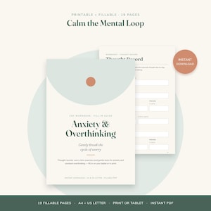 Anxiety & Overthinking CBT Workbook | Printable Fillable PDF | Mental Health Self Help Journal | Thought Record Worksheets