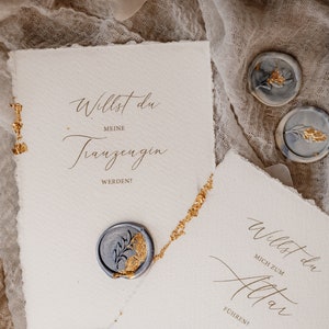 Karte für Trauzeugen - Trauzeugen fragen - Brautjungfer Geschenk - Vater fragen - Vintage Karte zur Hochzeit mit Siegel & Blattgold