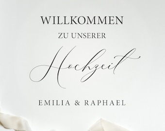 Willkommensschild mit Kalligrafie zur Hochzeit I Design Garda I Hochzeitsschild personalisiert mit Namen I Hochzeitspapeterie