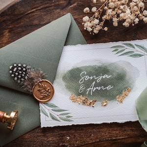 Einladungskarte Aquarell mit Zweigen - 'Flora Aquarell' -  Einladung zur Hochzeit - Save the Date - Vintage Karte - Edle Karte mit Blattgold