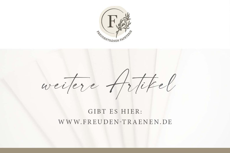 Op de afbeelding: Witte achtergrond met de tekst "weitere Artikel" en het websiteadres "www.freuden-traenen.de" eronder. De tekst "GIBT ES HIER" staat boven het websiteadres.