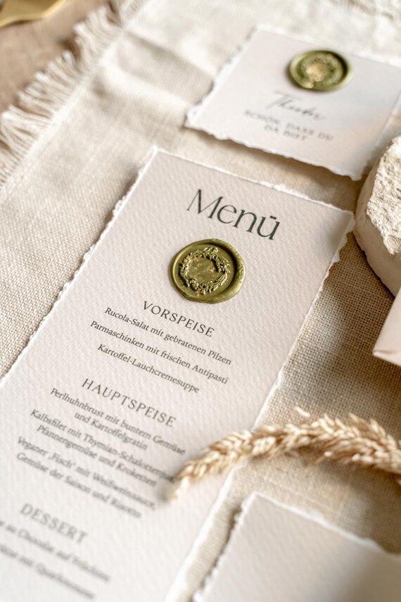 15 Getränkekarten Hochzeit - Menükarte Hochzeit - Menükarte - Menükarte vintagestil - "Grace" Karte Hochzeit mit Siegel