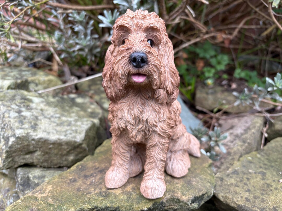 Sitting Cockapoo Garden Ornament – Realistic Outdoor Decor, Gift Idea ...